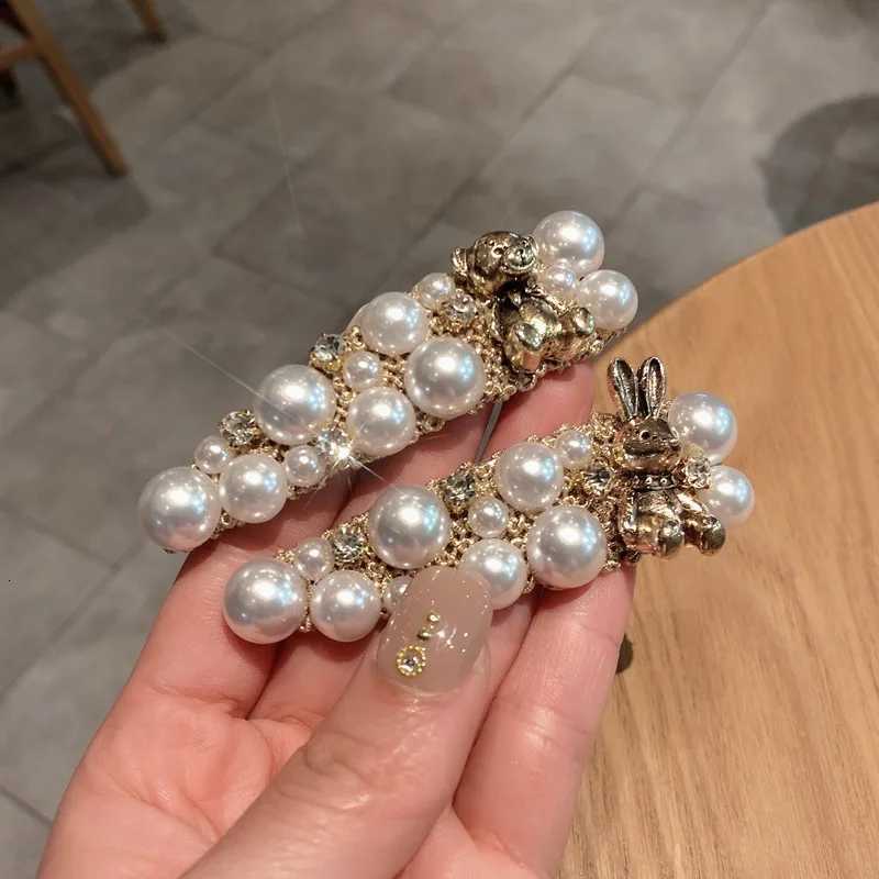 Wen Pearl Bear Barrette Hair Clip Pin Luxury Handmade s Alloy Rhinestone Pearl Hairpins Hairgrips Hair Jewelry Wholes Y251213