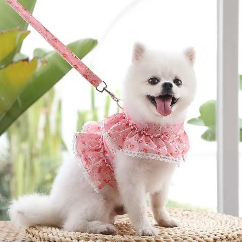 Dog Harness Dresses for Small Dogs Cute Floral Puppy Dress Leash Girl Bow Puppy Princess Dress with D-Ring Soft Mesh Pet Dress M251213