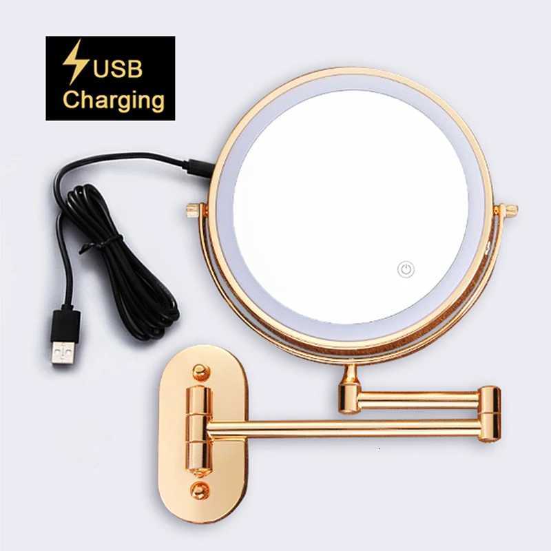 8 inch Makeup Mirror Matte Rose Gold 3x/5x/7x/10x Magnifying Double Side USB Charging Bathroom 3 color light Cosmetic MirrorsT251213