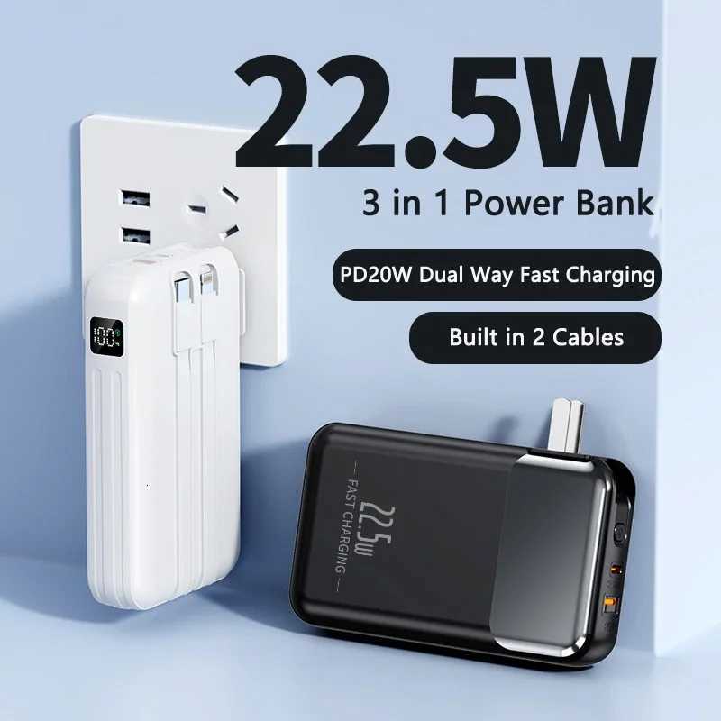 Power Bank 20000mAh Built-in Cable Plug Wall Charger Power Bank 225W Fast Charging for IPhone16 External Battery H251213