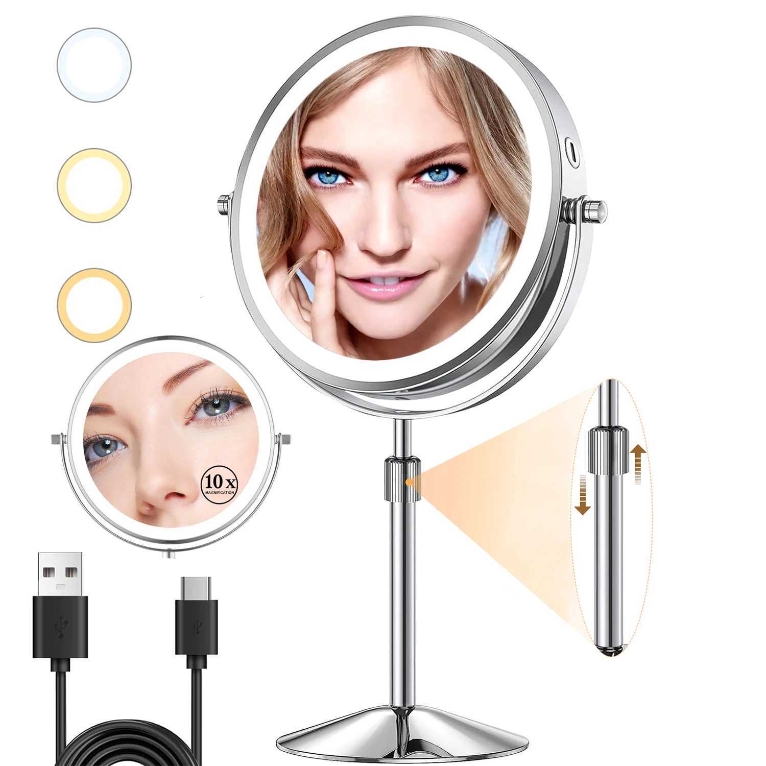 8 Lighted Makeup Mirror Vanity Mirror 2000mAh Rechargeable Height Adjustable 1x/10x Magnifying Double Sided Mirror Women GiftT251213