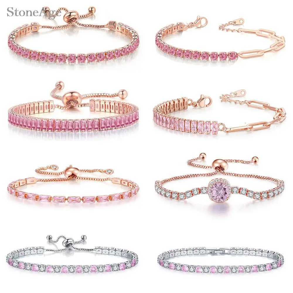 Pink Crystal Tennis s for Women Female Trend Romantic Shiny Zirconia Adjustable Folding Buckle Chain on Hand Jewelry M251213