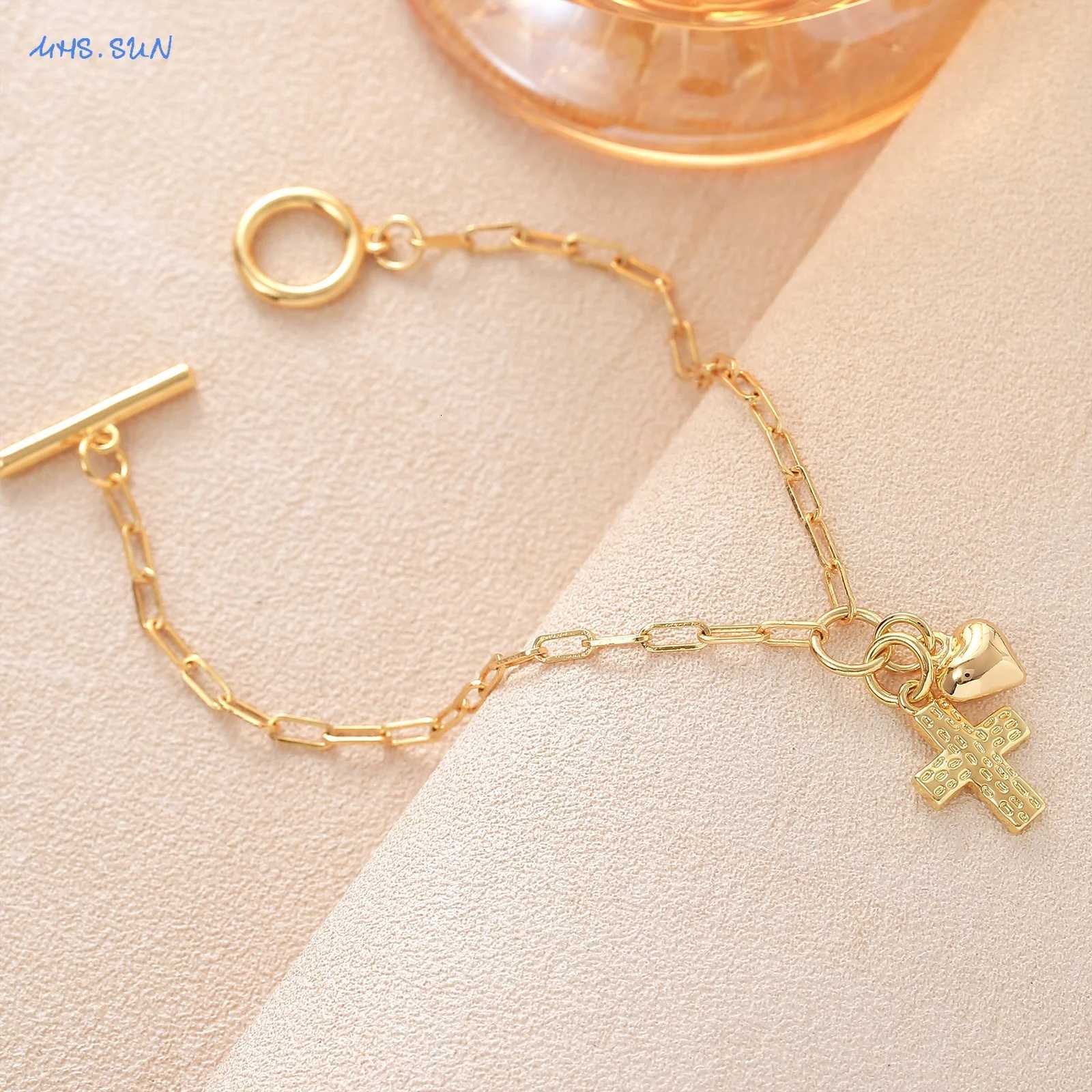 MHSSUN Simple Gold Plated Cross/Heart Chain s For Women Fashion OT Buckle Versatile Daily Couples Jewelry Gifts M251213