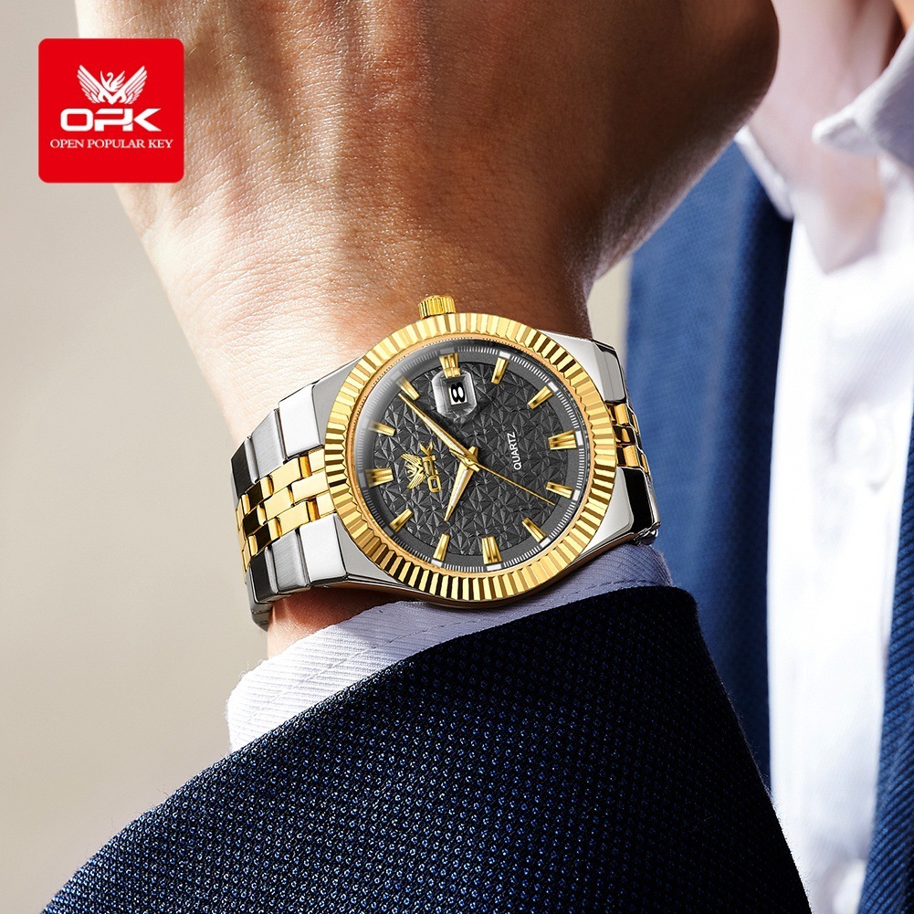 OPK Designer Men's Watches With A Sense Of Design, Steel Band Men's Wristwatches, Calendar, Waterproof, Luminous Quartz Watches, Free Shippi