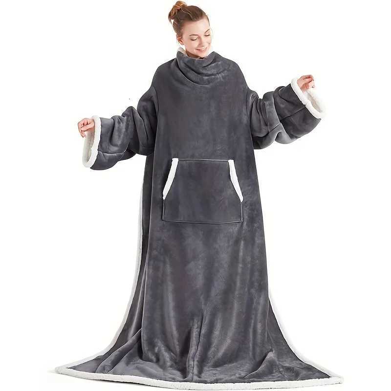 Reversible Flannel TV Blanket Soft Warm Cozy Throw Front Pocket Plush Fabric Blanket Winter Warm Shawl for Bed Sofa Home Textile Y251212