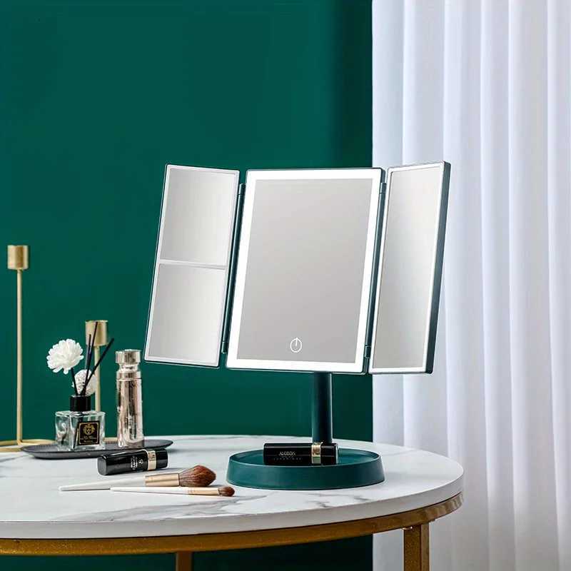 Tri-fold Lighted Vanity Makeup Mirror With 3x/2x Magnification LED 3 Color Light Countertop Cosmetic Mirror Travel Folding MakT251213