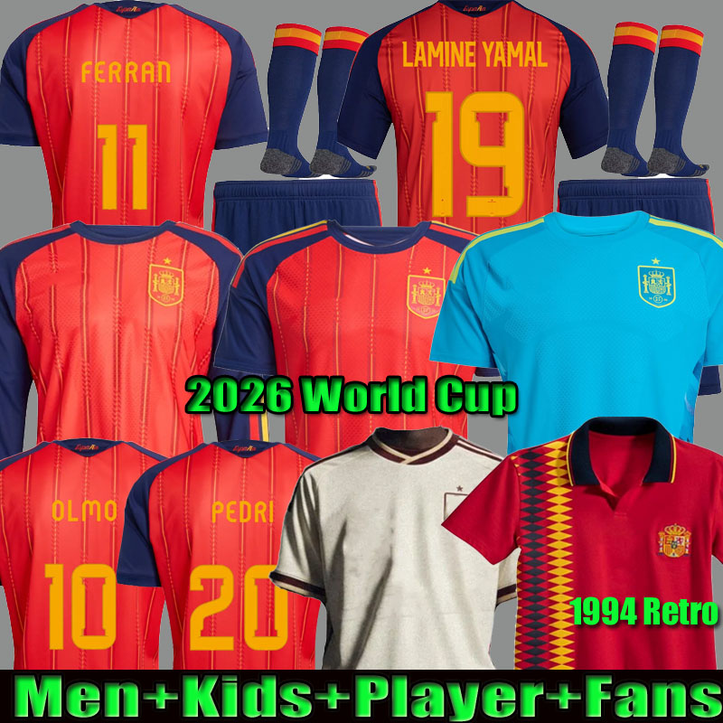 2026 Spainish Soccer jerseys World Cup player fans Lamine Yamal FOOTBALL Shirts Espana 2027 camiseta futbol FERRAN long 26 27 men kids SpaINS Pedri Olmo 1994 Retro