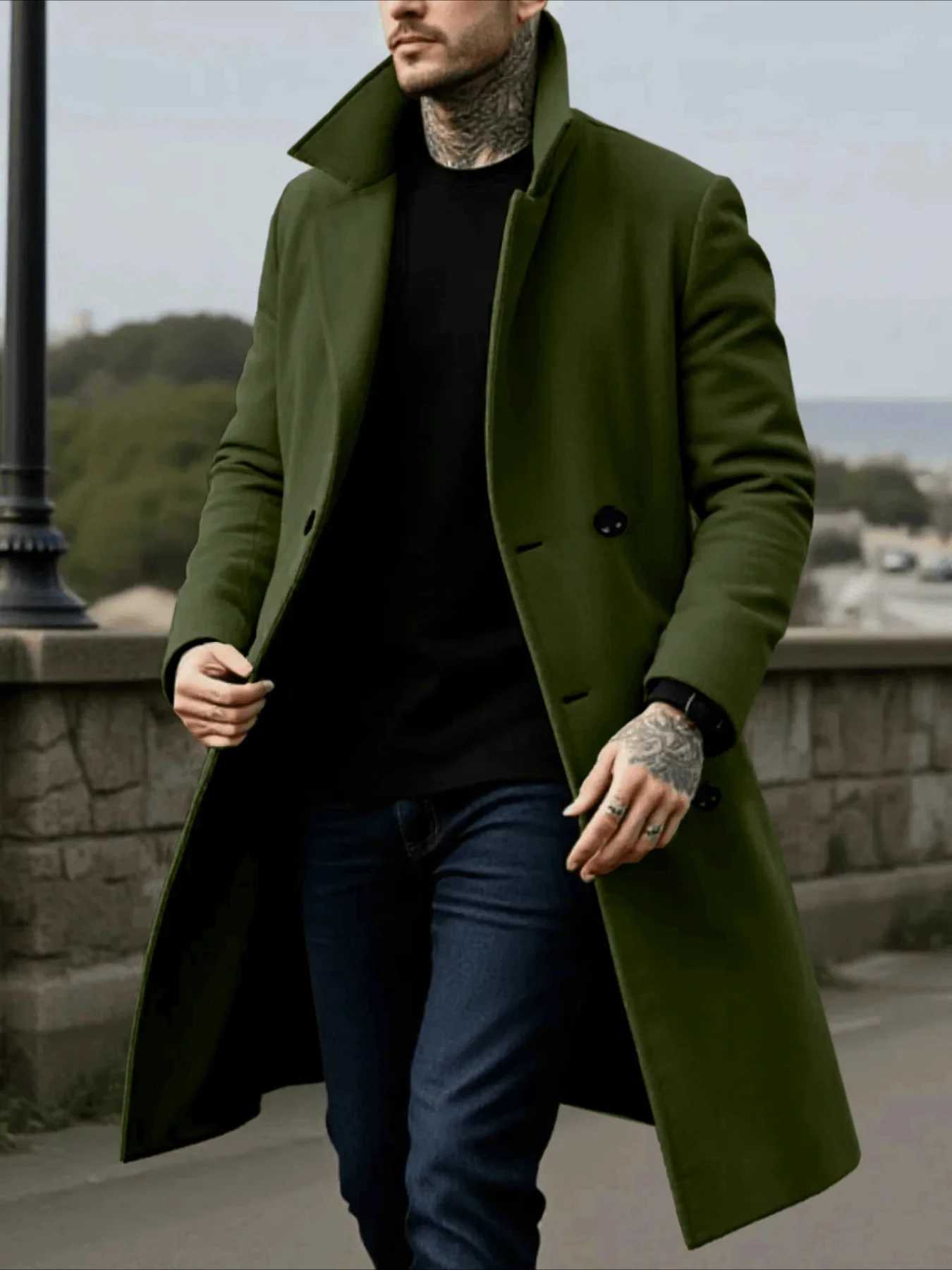 Mens Winter Mid-Length Coat Woolen Warm Coats Lining Double Breasted Lapel Jacket Street Wear Mens Clothing OuterwearsT251213