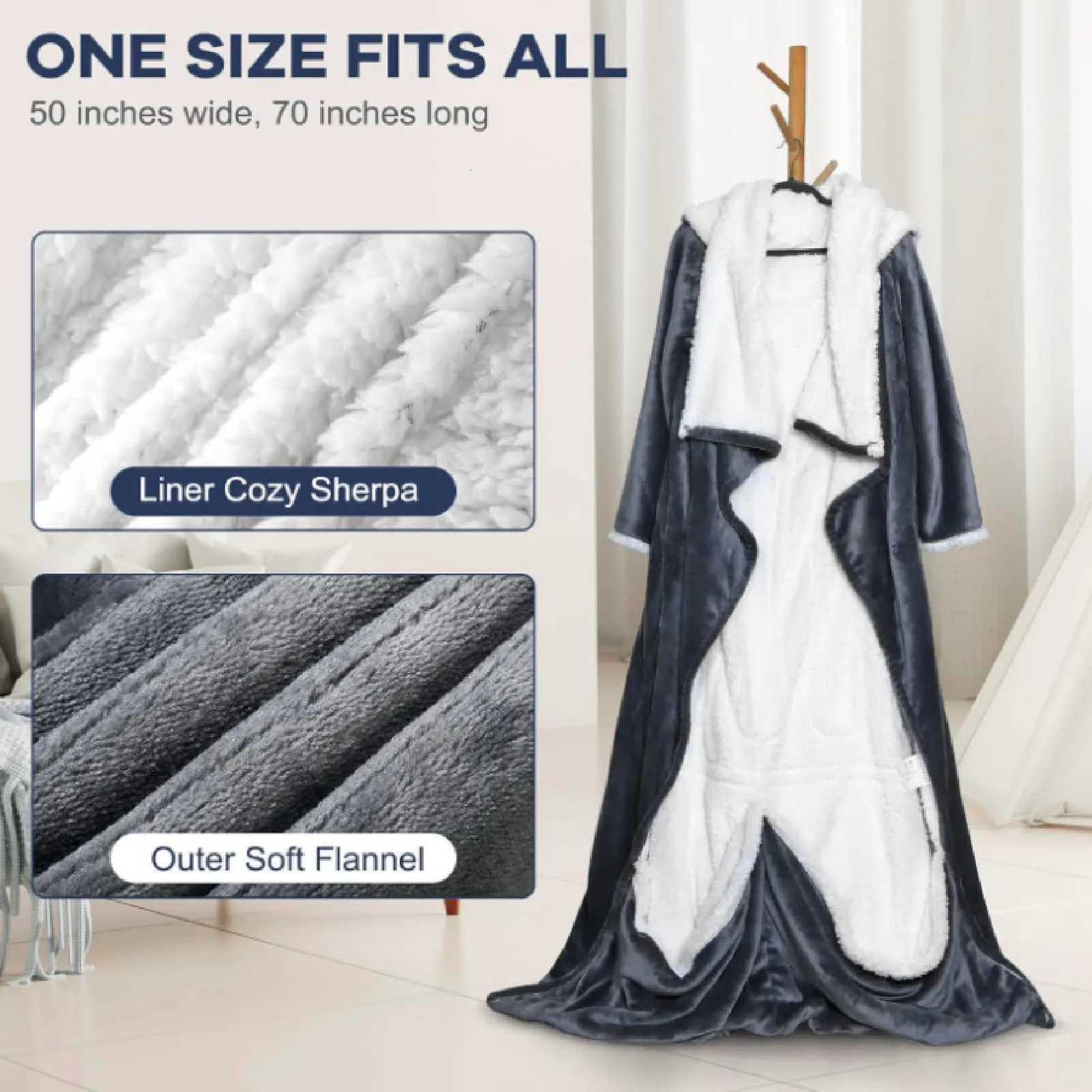 Heated Blanket with Sleeves Hood and Foot Pocket Flannel 10 Heating Level Electric Wearable Blanket with 3 Time Setting 50x70in Y251212