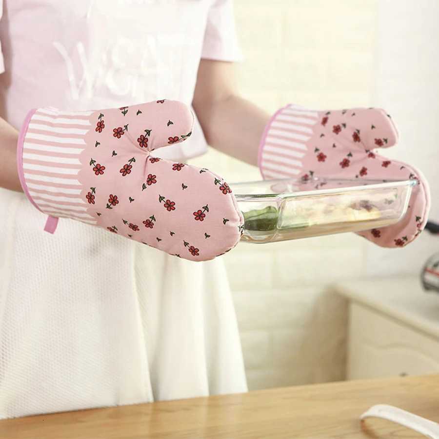 1PS Pastoral style thicke grid microwave oven insation gloves Microwave oven gloves Heat resistant gloves H251212