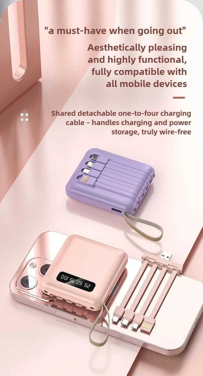 Mini 10000mAh Power Bank Built in Cable PowerBank Digital Display Portable for IPhone for H251213