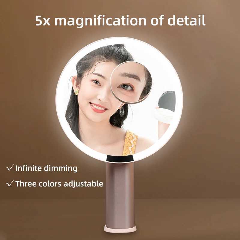 Desktop makeup mirror with LED light three-color adjustable home desktop makeup mirror HD smart makeup fill lightT251213