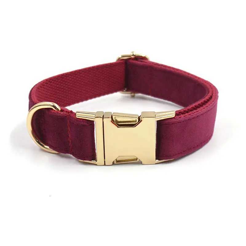 Burgundy Velvet Dog Collar Personalized Thicken Metal Buckle Pet Harness Bow Tie Collar Leash Set with Poop Bag Luxury Dog Gift M251213