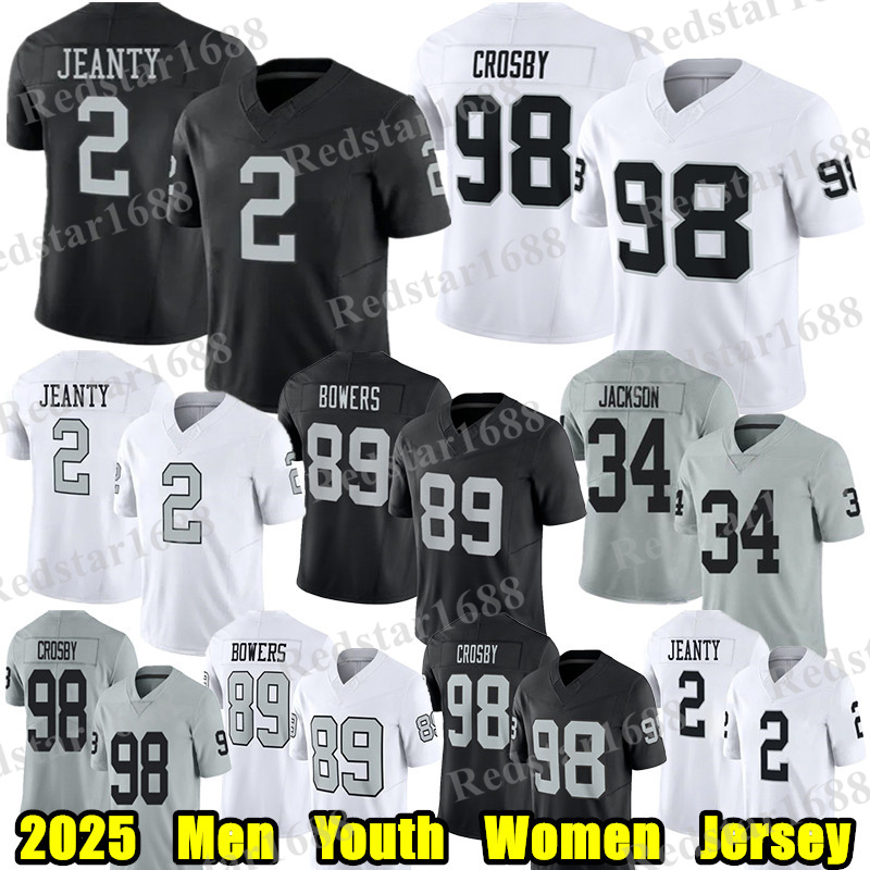 #98 Maxx Crosby Football Jersey #2 Ashton Jeanty Brock Bowers Geno Smith Bo Jackson Howie Long Daniel Carlson Zamir White O'Connell Ken Stabler Jeremy Chinn jerseys