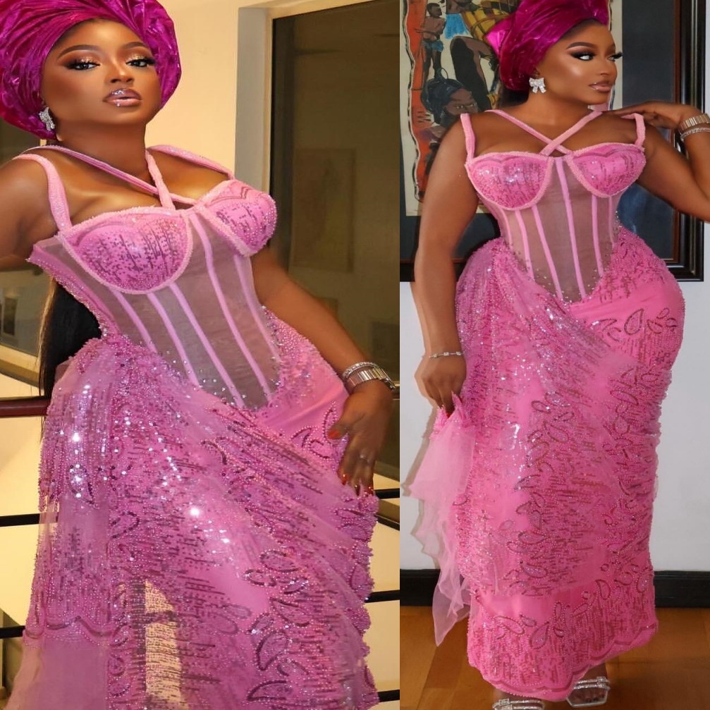 Aso Ebi Pink Sheath Prom Dresses 2026 Spaghetti Beaded Sequined Evening Formal Party Second Birthday Engagement Gowns Plus Size Dress For Special Occa