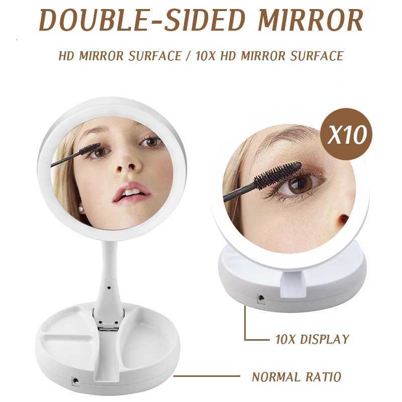 Dry Battery/USB Dual Purpose Double-Sided Mirror LED Makeup Mirror Portable Makeup Mirror Makeup Light With 10XMagnificationT251213