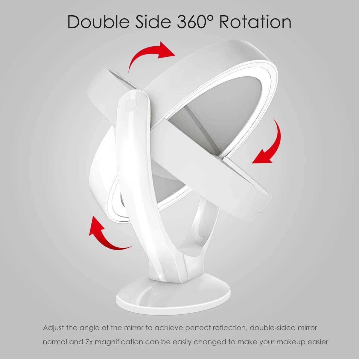 LED Cosmetic Mirror With Lights Double-Sided Makeup Mirror 7X Magnifying Rechargeable 360 Rotating Freestanding PortableT251213