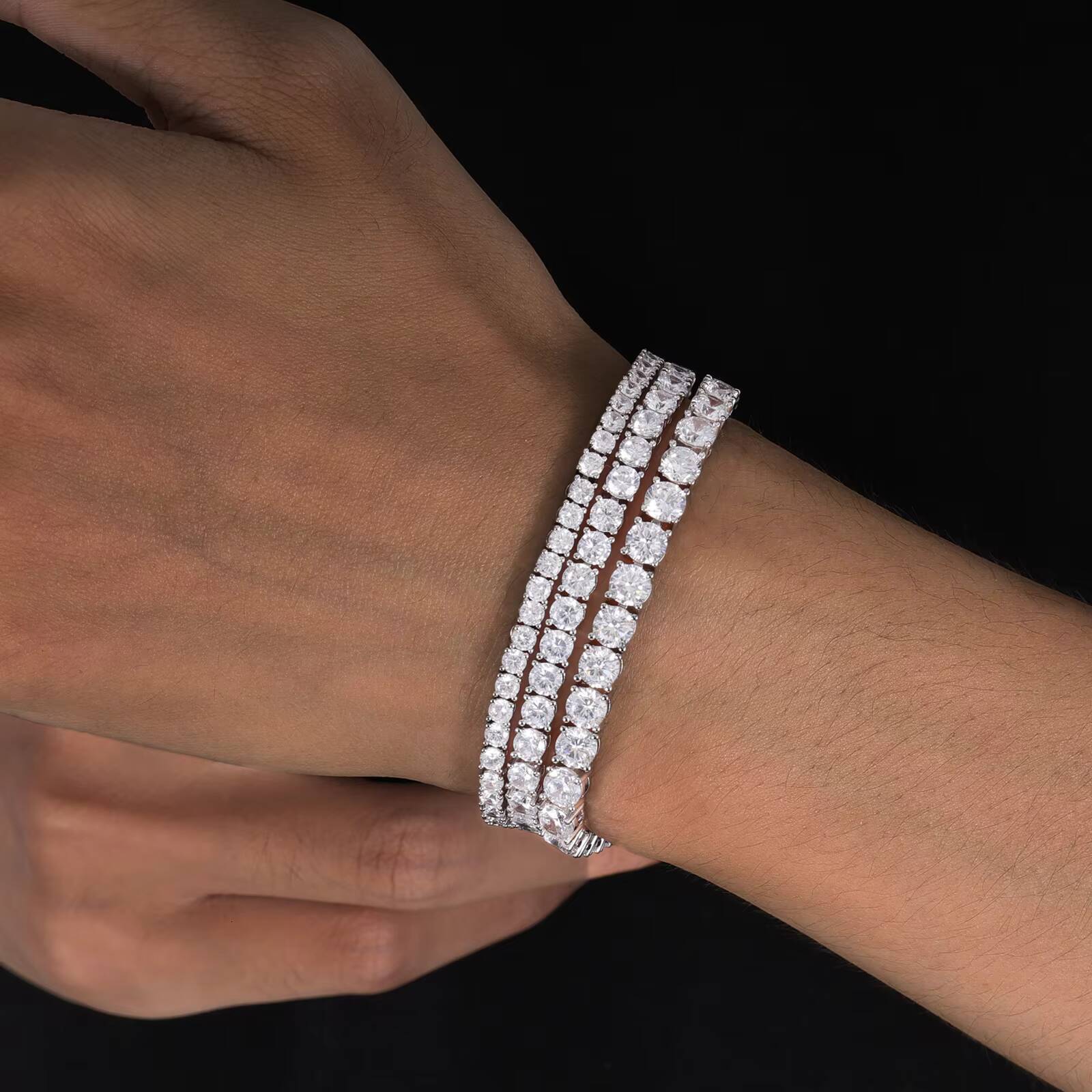 Trend 5A Moissanite Tennis Chain Hip Hop 925silver 3mm 4mm 5mm Tennis Bracelet Sparkling Gold and White Gold Jewelry