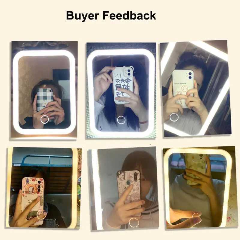 3 Colors LED Vanity Mirror with Touch Screen USB Rechargeable Dimming Makeup Mirror PortableT251213