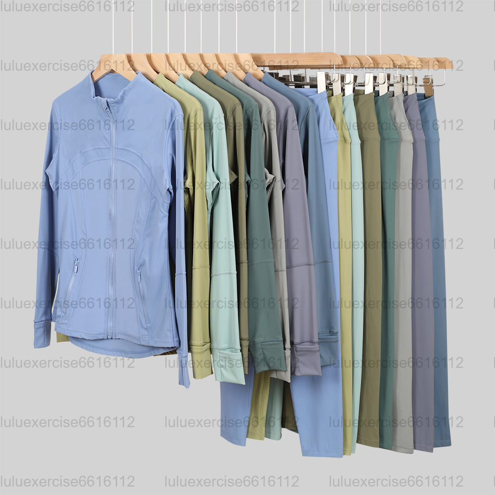 2 piece set Yoga gold zipper Gym Clothing Outfits Pant Women Full Zip Sportswear Workout Track Sweatshirt Running Coat with Pockets Outdoor jacket hoodie 987654