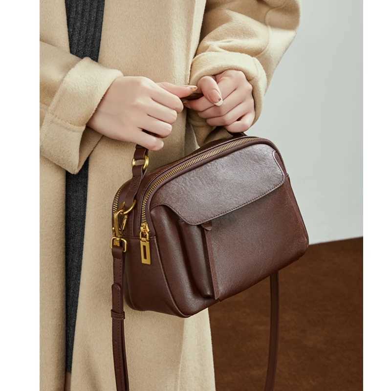 Burminsa Vintage Genuine Leather Pillow Tote Handbags For Women 2025 Luxury Designer Boston Work Ladies Shoulder Crossbody BagsT251213