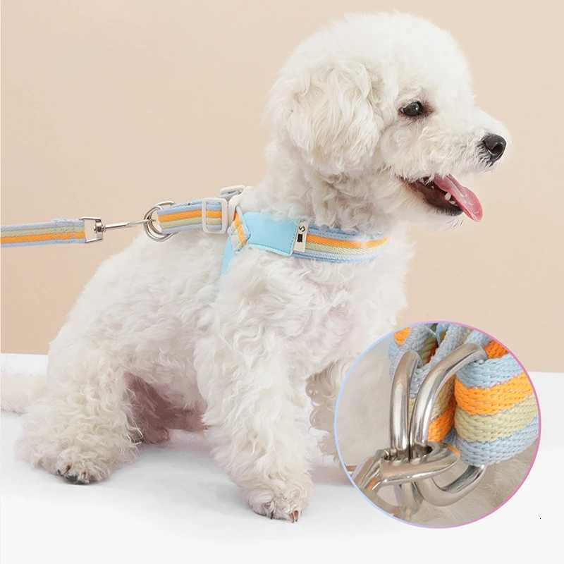 3PCs Pet Dog Harness Leash Set with Bags Adjustable V-shaped Puppy Harness Striped Breathable Dog Chest Strap Dog Accessories M251213