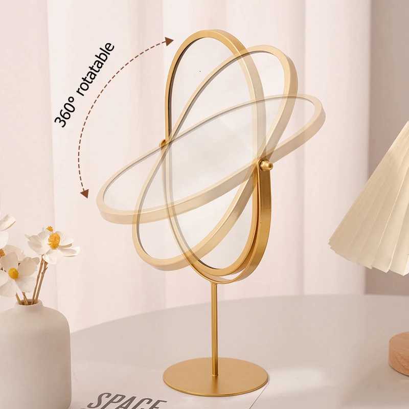 New Desktop Makeup Mirror Household Bedroom Vanity Mirror Iron Frame Oval Cosmetic Mirrors Two Style Flat Base and Storage BaseT251213