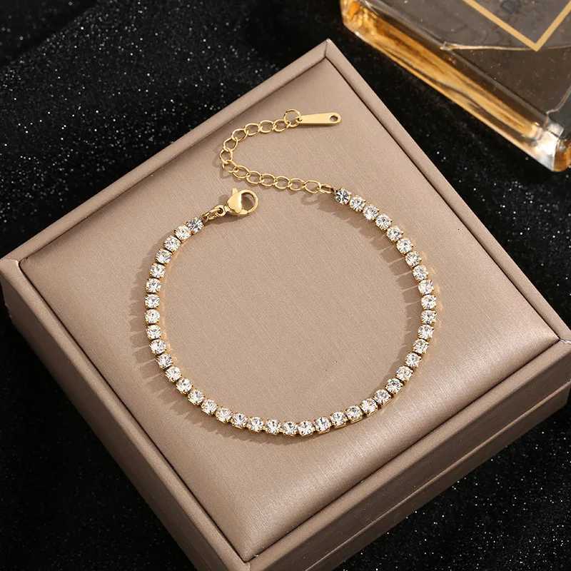 Classic Luxury Gold Color Stainless Steel Single-row Zircon Crystal for Women High Quality Jewelry Colorfast Gift M251213