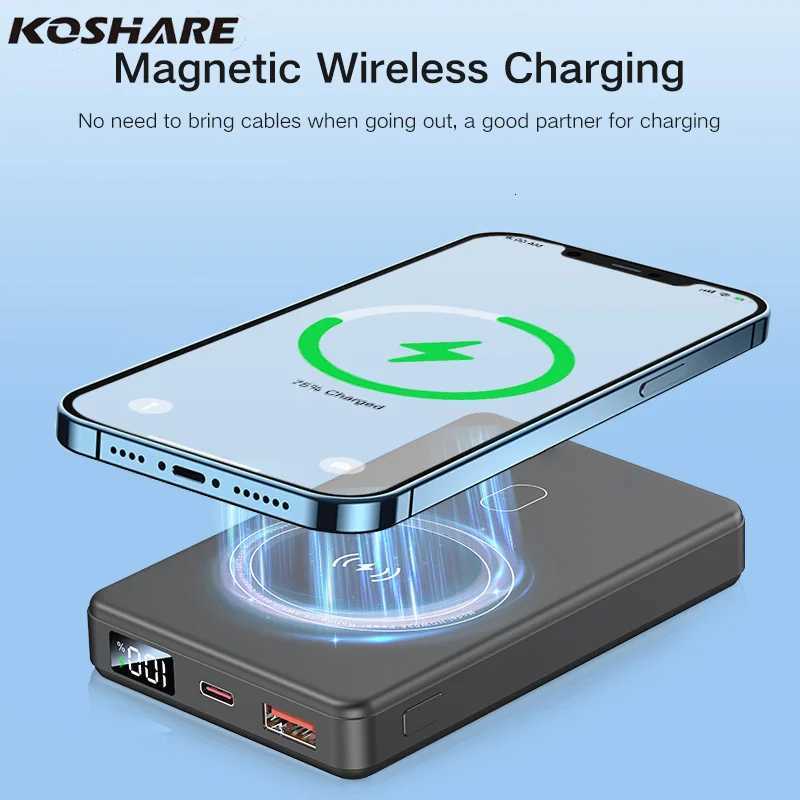 KOSHAREOutdoor Mini Magnetic Wireless Power Bank Lithium-Ion Charger with LED Charge Indicator Portable Cell Phone Charging Bank H251213