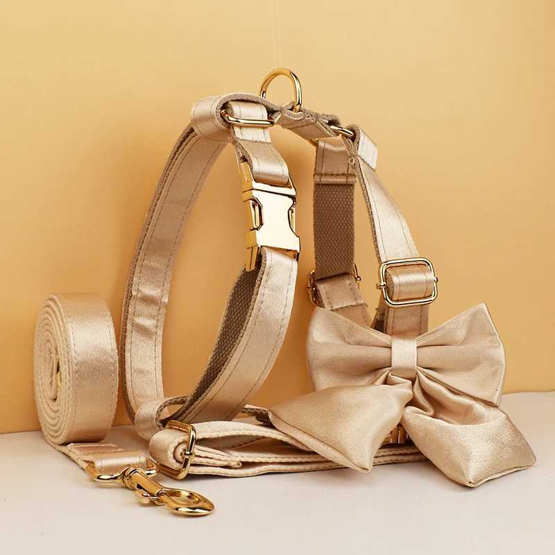 Popular Luxury Customized Designer Dog Accessories Silky Polyester Personalized Dog Collar Leashes Harness Bow Crystal04 M251213
