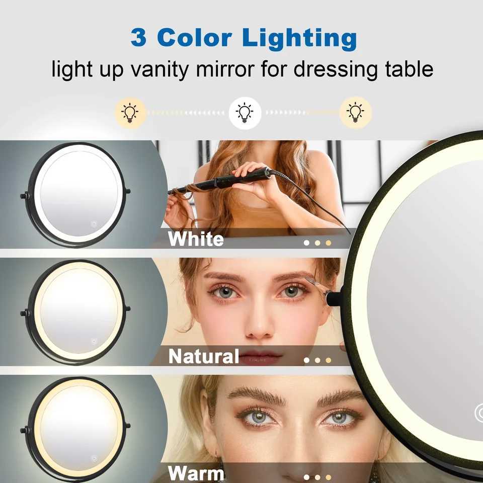 TUSHENGTU Charging Makeup Mirror With Light 10X Magnifying Double Mirrors For Makeup 360 Degrees Table Standing Cosmetic MirrorT251213