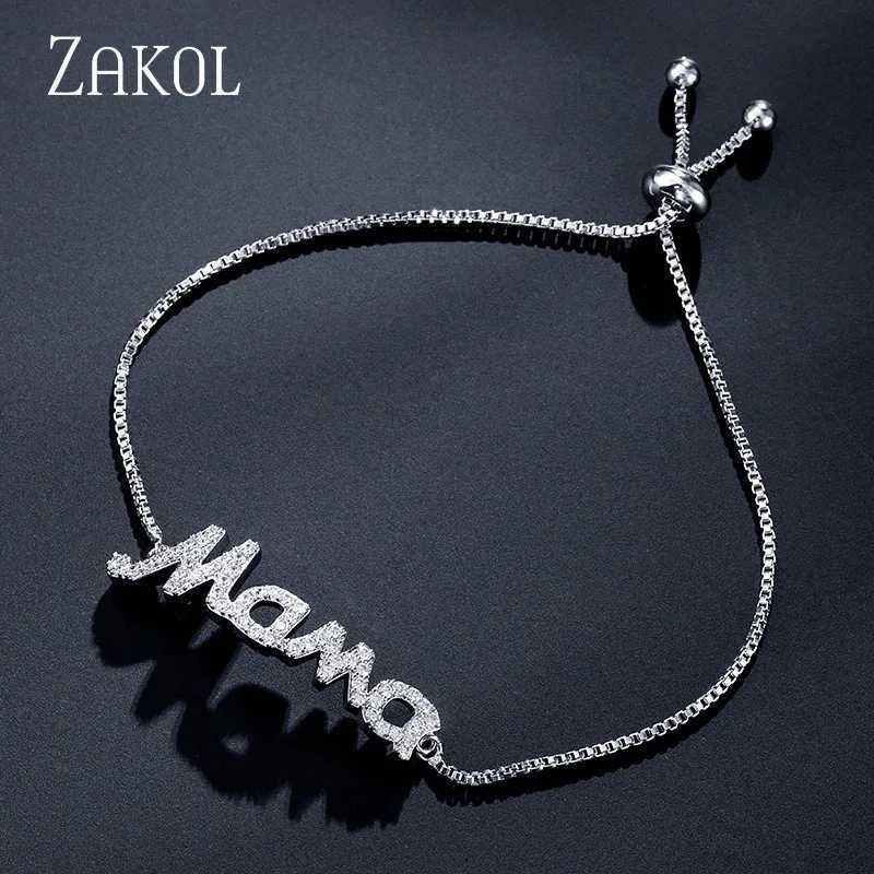 ZAKOL Exquisite Mom Letter CZ for Women Sparkling Micropaved Zirconia Gold Color Adjustable Chain Gift M251213
