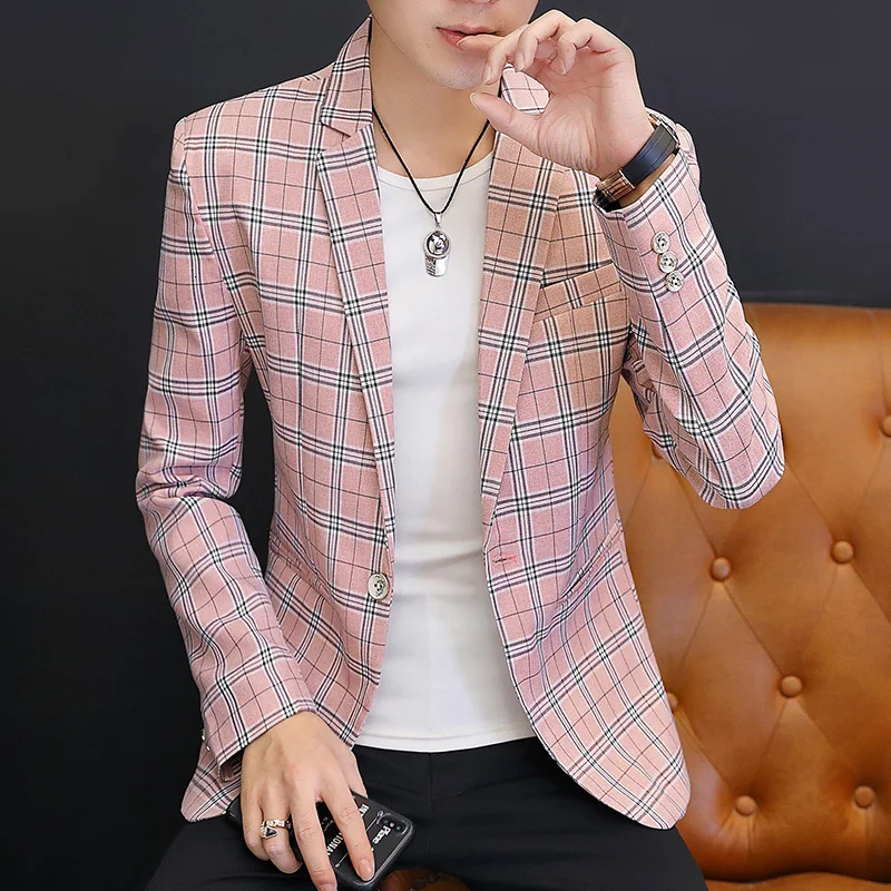 Mens British Style Checkered Suit Casual High-End Spring Autumn Small Plankton Handsome Coat 251211