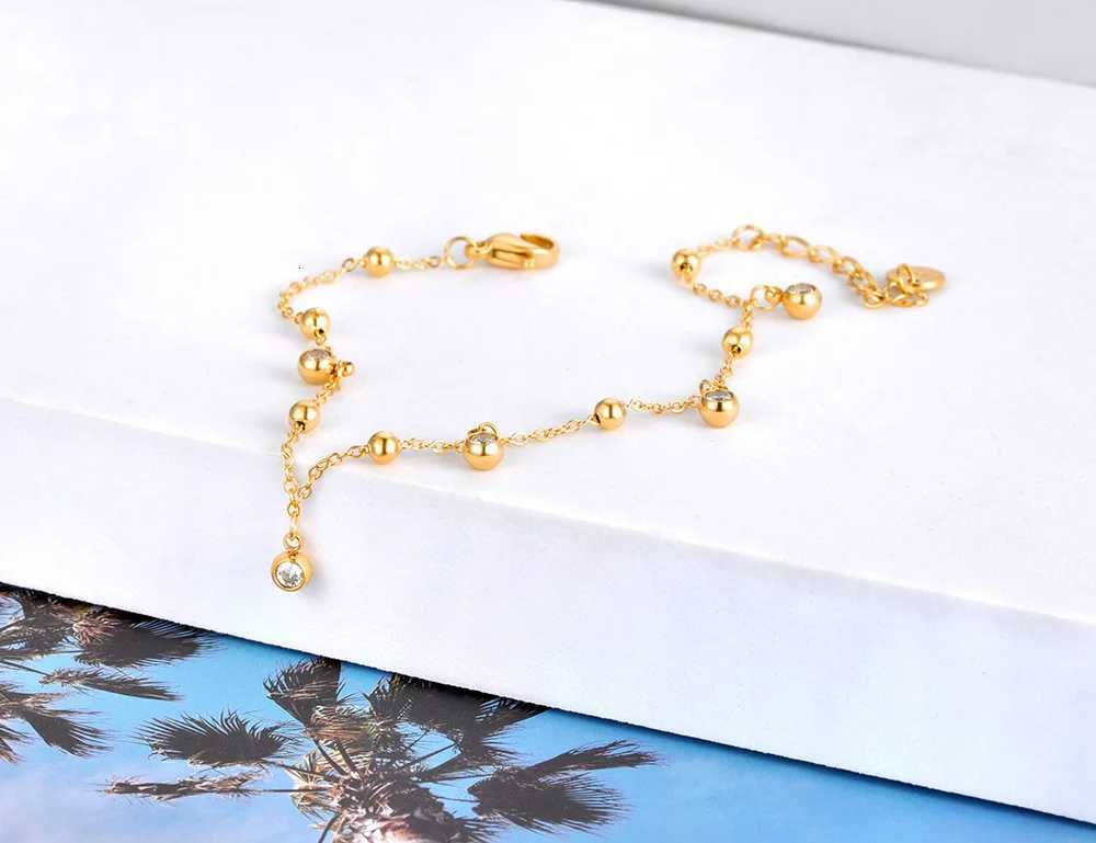 Lokaer Bohemia Titanium Stainless Steel Beads Chain Charm s For Women Trendy 14K Gold Plated CZ Crystal Jewelry B21090 M251213