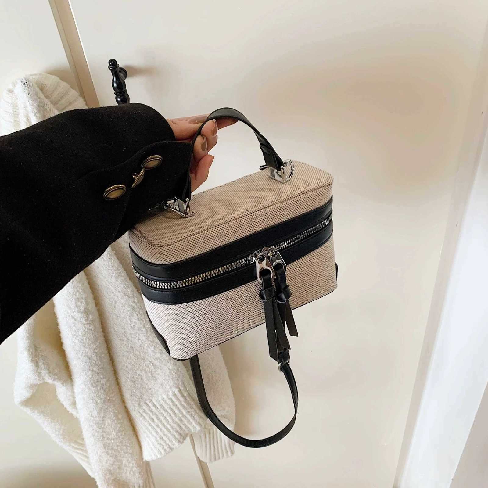 Spring/Summer Color Blocking Box Bag for Women PU Splicing Zipper Handbag Korean Casual Fashion Versatile Female Cross Body BagsT251213