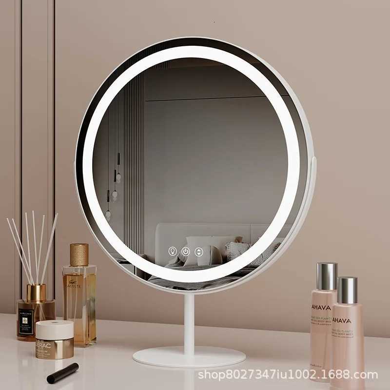 Circular desktop LED makeup mirror with light smart sensing touch makeup fill light mirror rotatableT251213