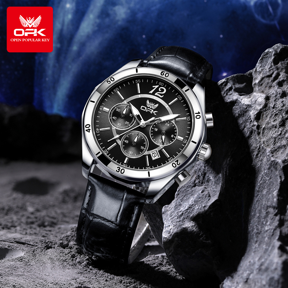 OPK Designer Men's Watch Strap Multi-functional Outdoor Sports Wristwatch Form Calendar Men's Watch Luminous Waterproof Quartz Watch