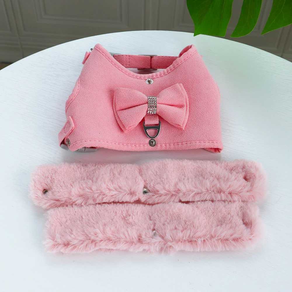 Bowknot Small Dog Cat Harness Leash Set Warm Soft Fur Harness Vest Breathable Puppy Pet Harness Lead For Small Dog Yorkshire Pug M251213