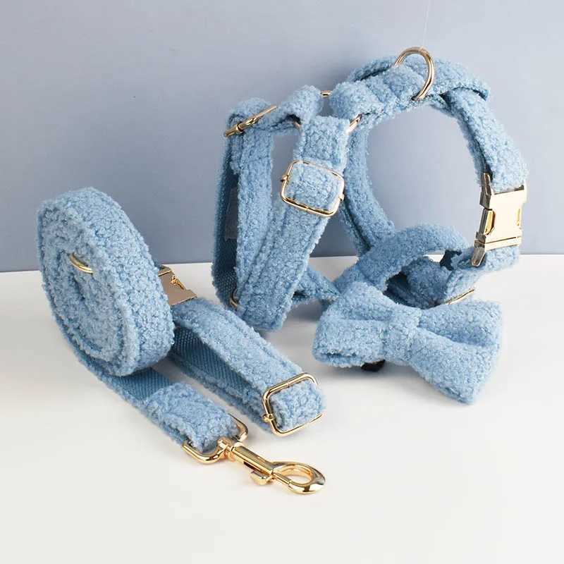 Teddy Velvet Dog Collar And Leash Set For Dogs Custom Engraved Nameplate Pet Supplies Dog Leash Teddy05 M251213