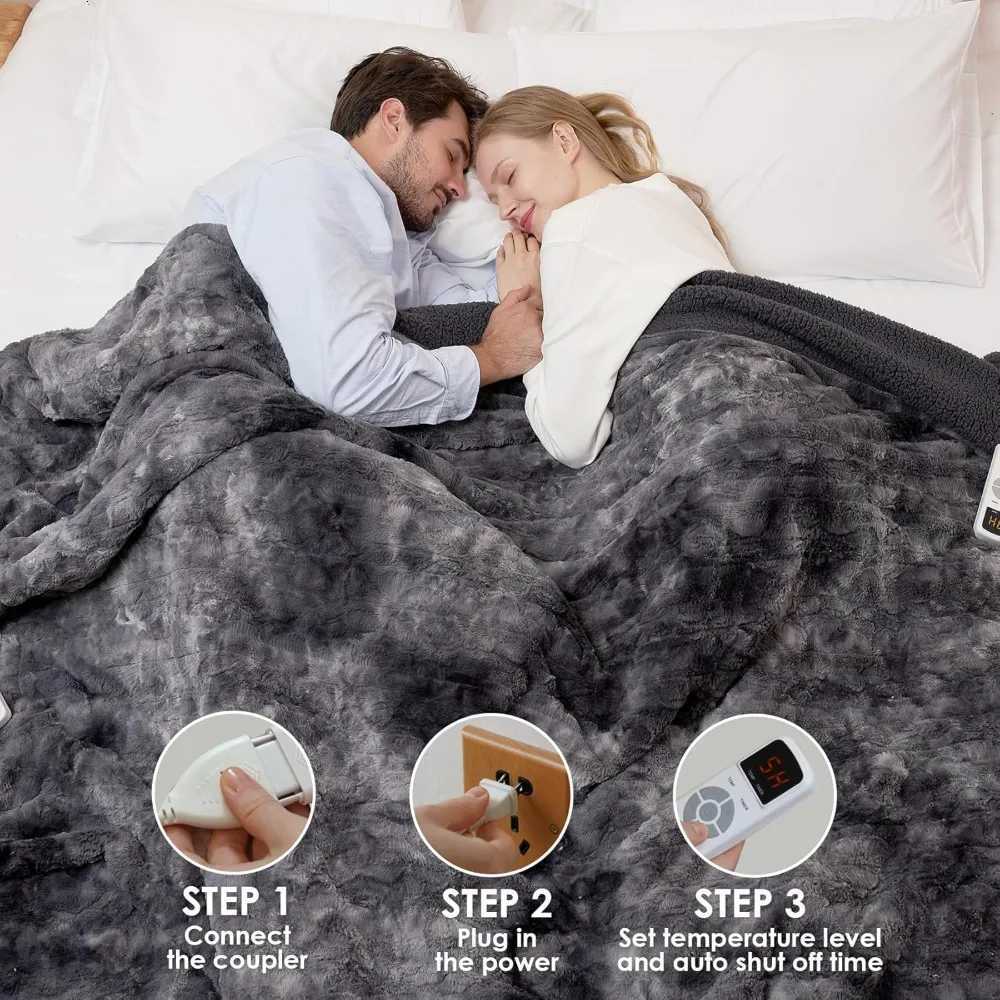 Electric Heated Blanket Queen Size Faux Fur 10 Hours Auto Shut Off 9 Heating Levels Heating Blanket with Dual Control Y251212