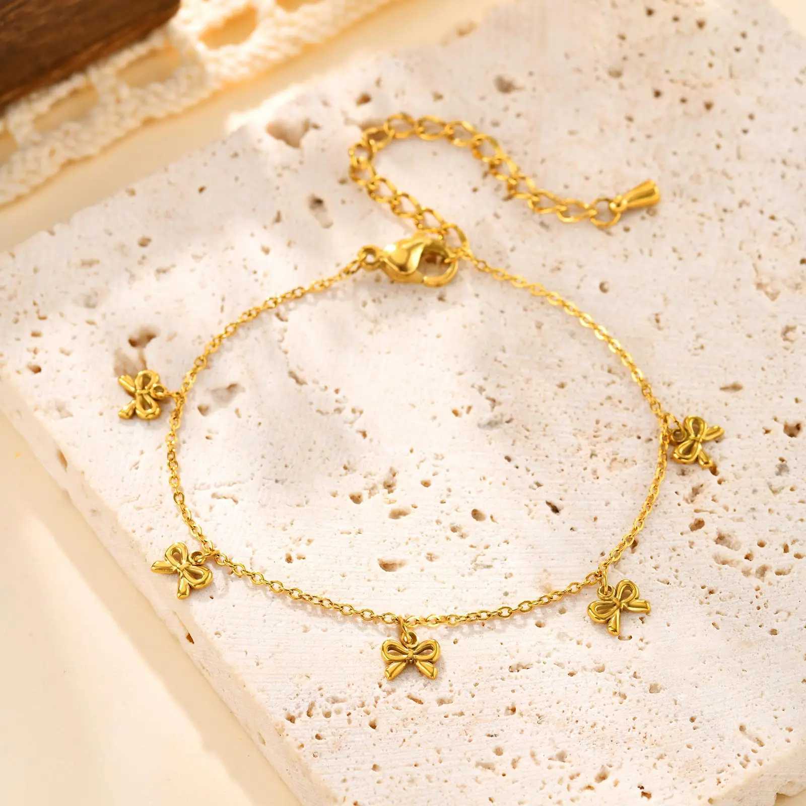Minimalist Bowknot for WomenGold Color Stainless Steel Flat Rolo Chain Bow sTrendy Waterproof Jewelry Gifts M251213