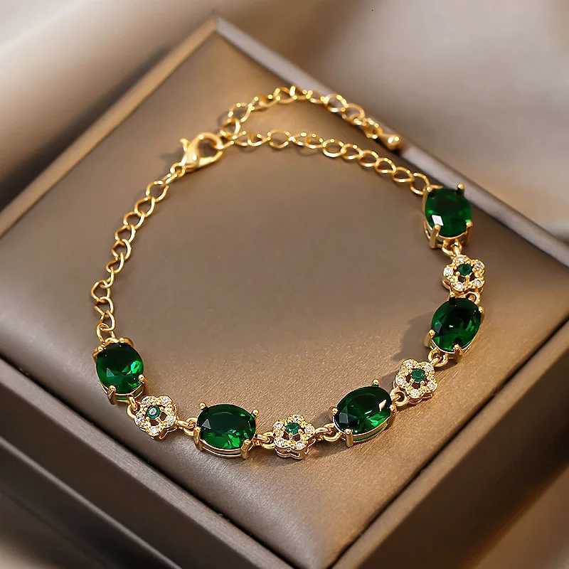 Luxury Green Zirconia Gold Color Link Chain s For Women Vintage Party Wedding Bridal Jewelry Gift M251213