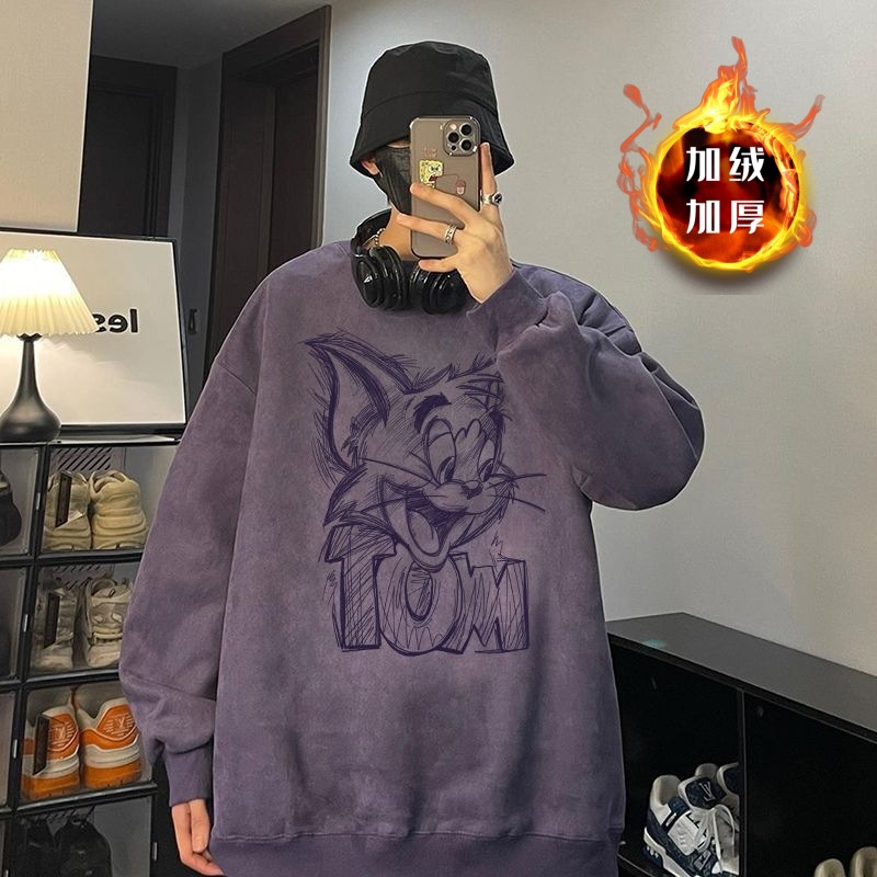 Street-Stunning Retro Versatile Crew Neck Sweatshirt for Men: Faux Suede, Korean Style, Loose Fit, Japanese & American Style, 2025 Autumn Winter
