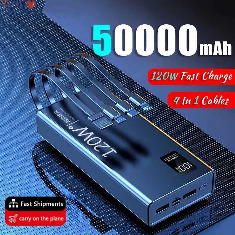120W 50000mAh High Capacity Power Bank 4 in 1 Cables Fast Charging Power Bank Portable Charger For iPhone H251213
