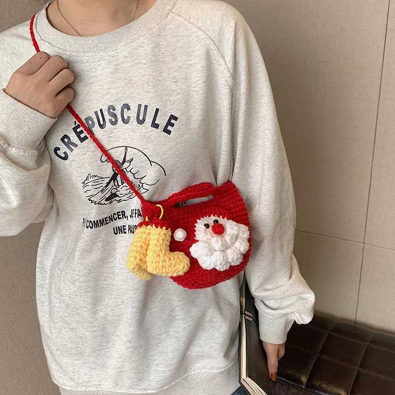 2025 Winter New Christmas Knitted Mini Shoulder Bag for Women Cute Color Block Crossbody Bags Coin Purse Shoulder BagsT251213