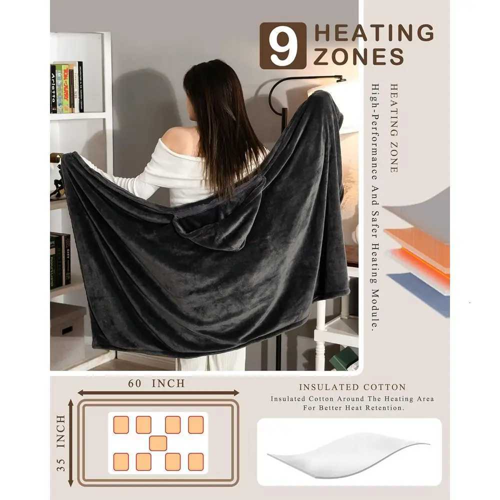 Portable Cordless Heated Blanket with Hoodie 3-Temperature Settings 20000mAh Battery Ideal for Camping and Car Use Y251212