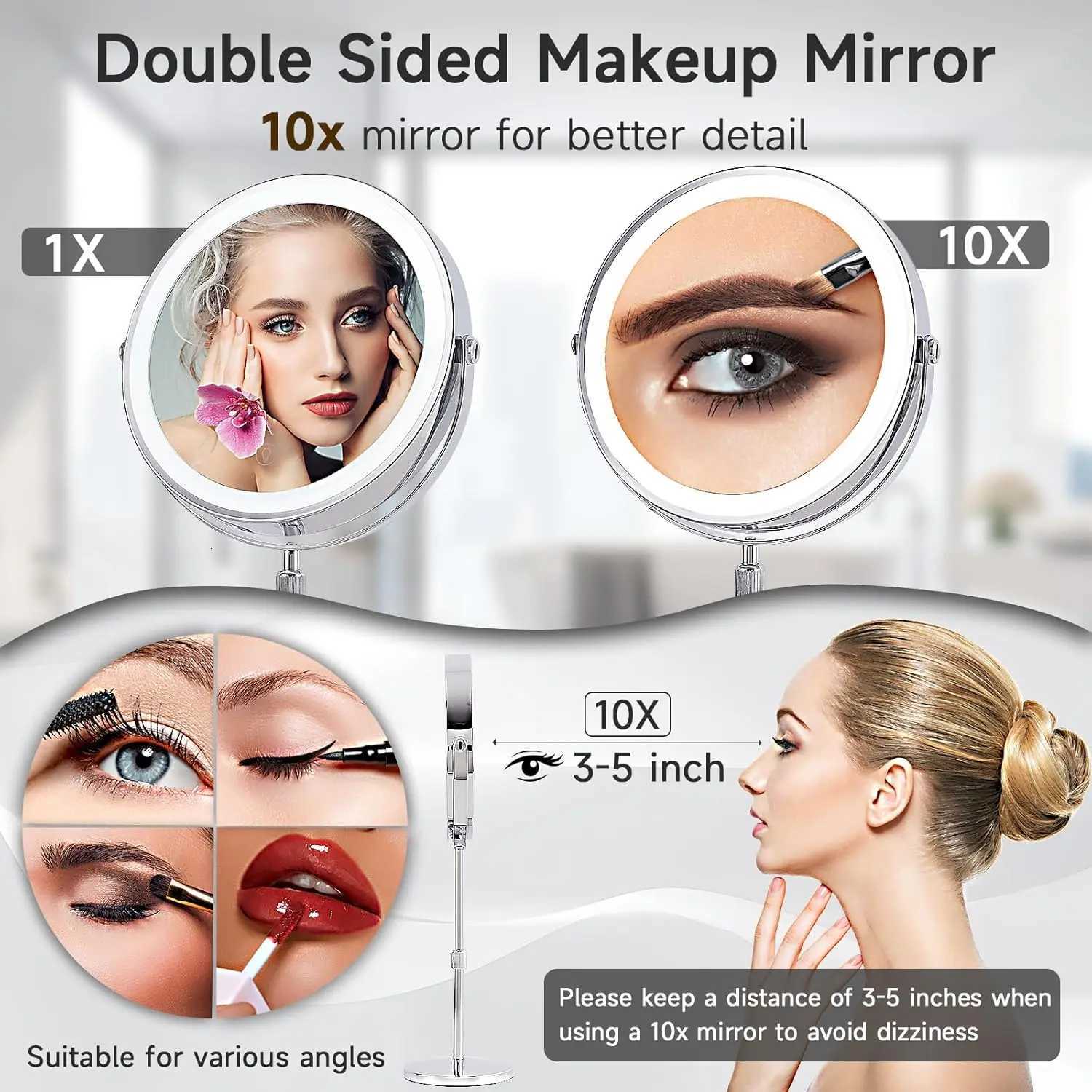 8 Lighted Makeup Mirror Vanity Mirror 2000mAh Rechargeable Height Adjustable 1x/10x Magnifying Double Sided Mirror Women GiftT251213