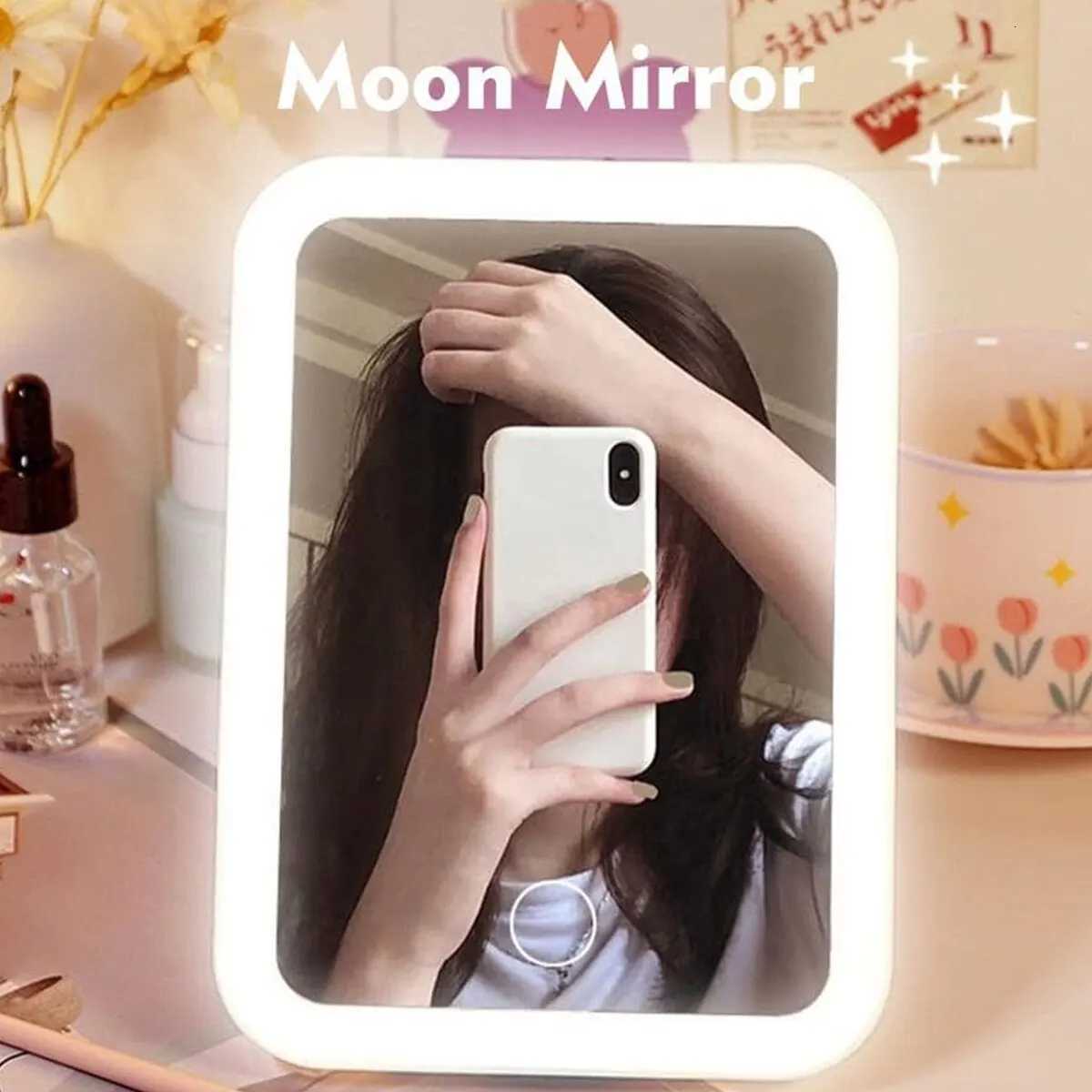 LED Makeup Mirror with LED Light Touch Screen Portable Standing Folding Vanity Mirroir Adjustable White Pink Household DormitoryT251213