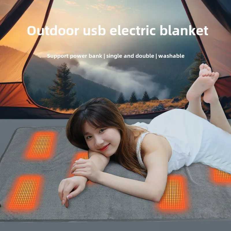 USB Electric Blanket Outdoor 6-zone Plush Thickened Fast Heating Mattress Car Temperature Adjustable Warm Heating Blanket Y251212