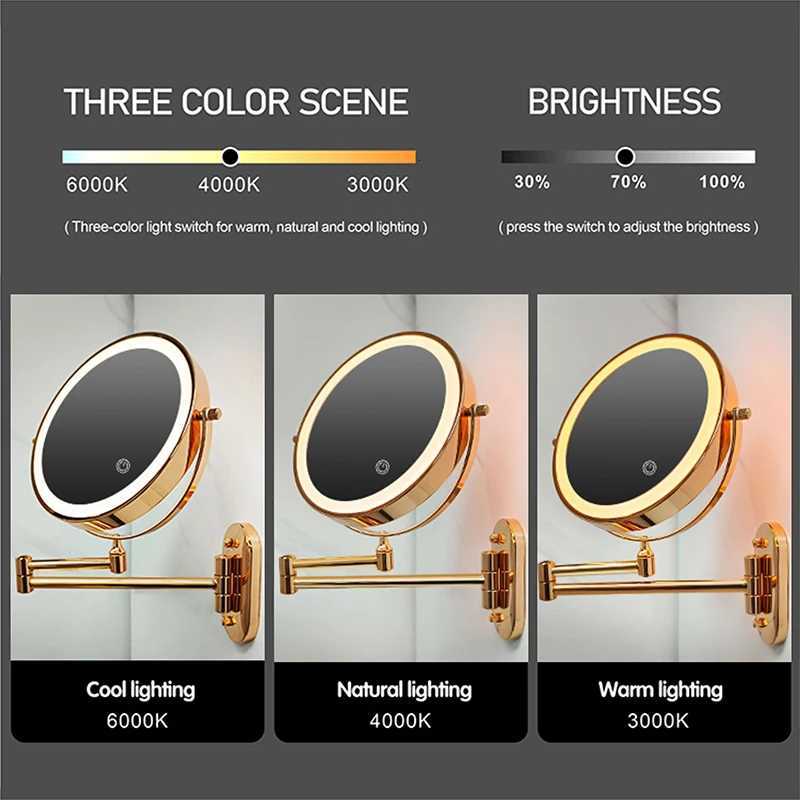 8 inch Makeup Mirror Matte Rose Gold 3x/5x/7x/10x Magnifying Double Side USB Charging Bathroom 3 color light Cosmetic MirrorsT251213